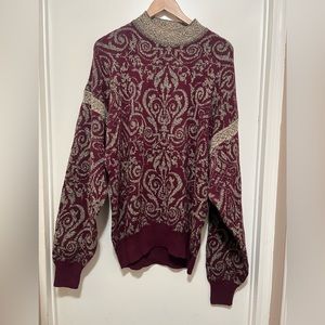Vintage Generra Collection Burgundy Geometric Mock Neck Knit Sweater size XL NWT